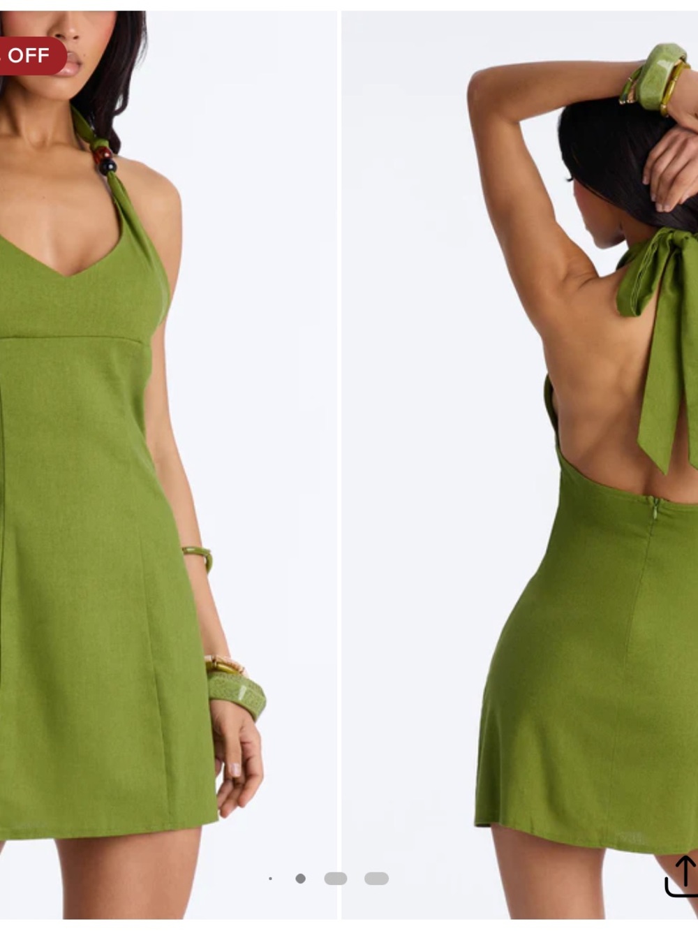 Fashion Nova Green Halter Tie-Back Mini Dress